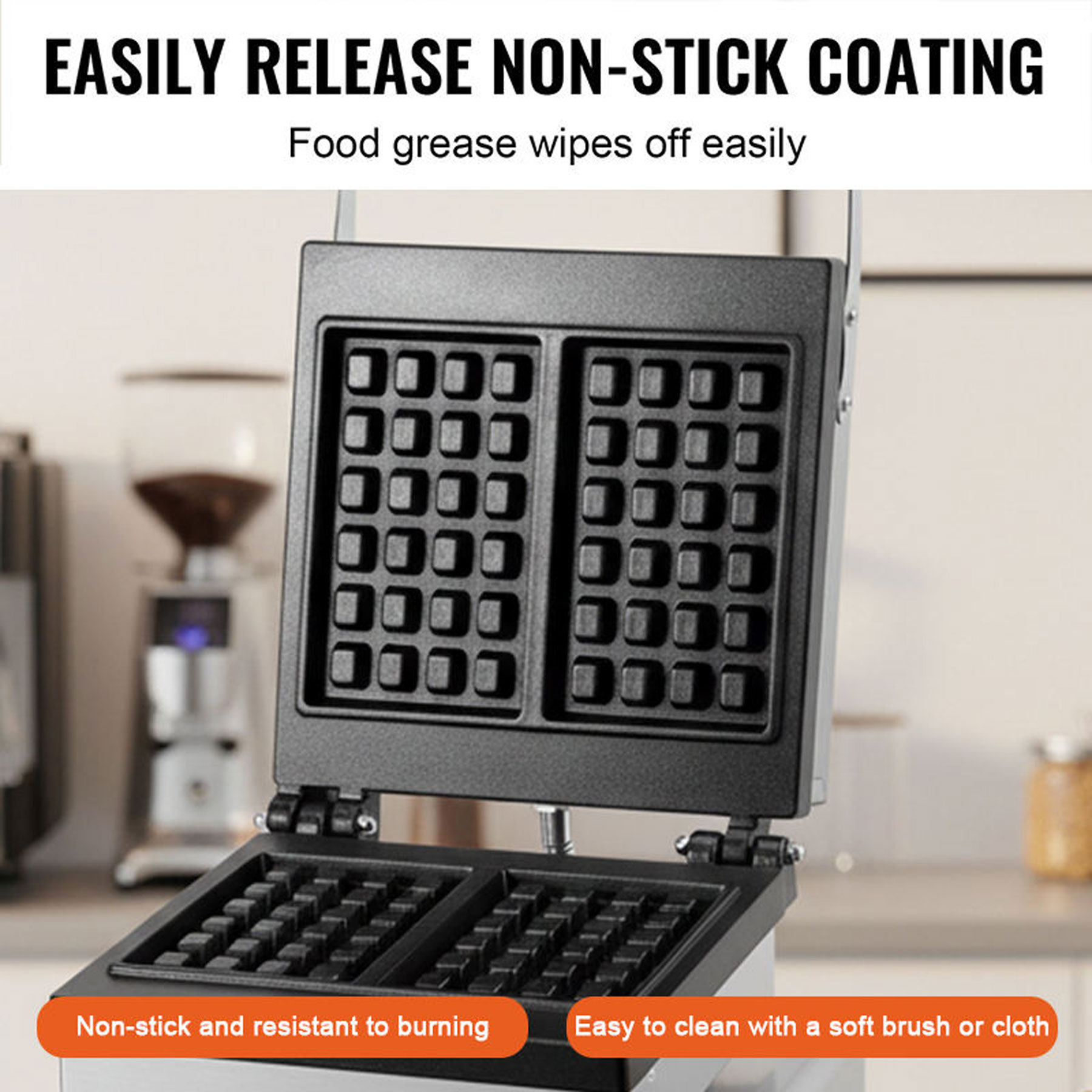 Heavy Duty Commercial Waffle Maker | 2-Slice Electric Square Waffle Press for Cafe