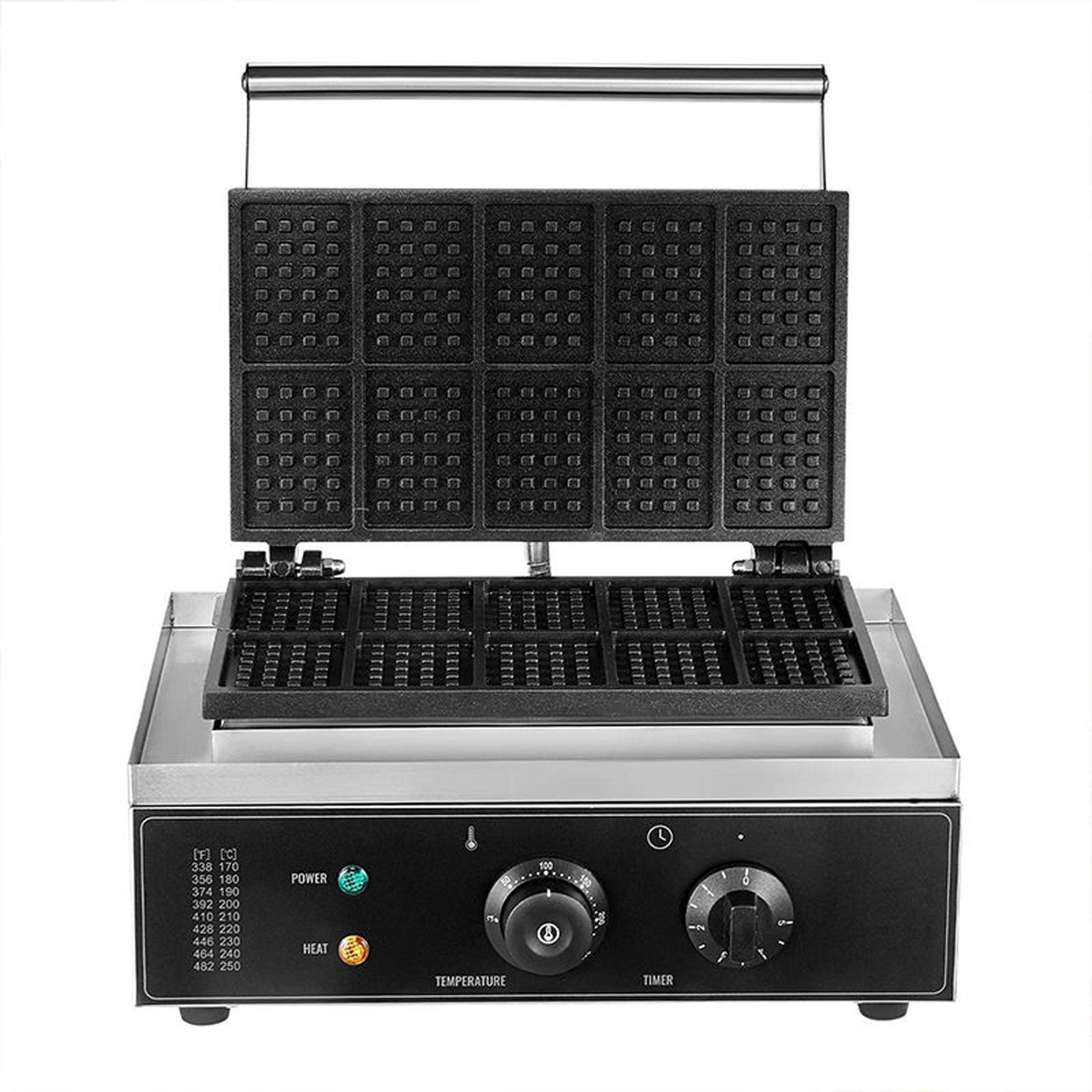 Commercial 10-Slice Square Waffle Maker, 1550W Electric Belgian Waffle Iron with Non-Stick Plates & Adjustable Thermostat for Bakery
