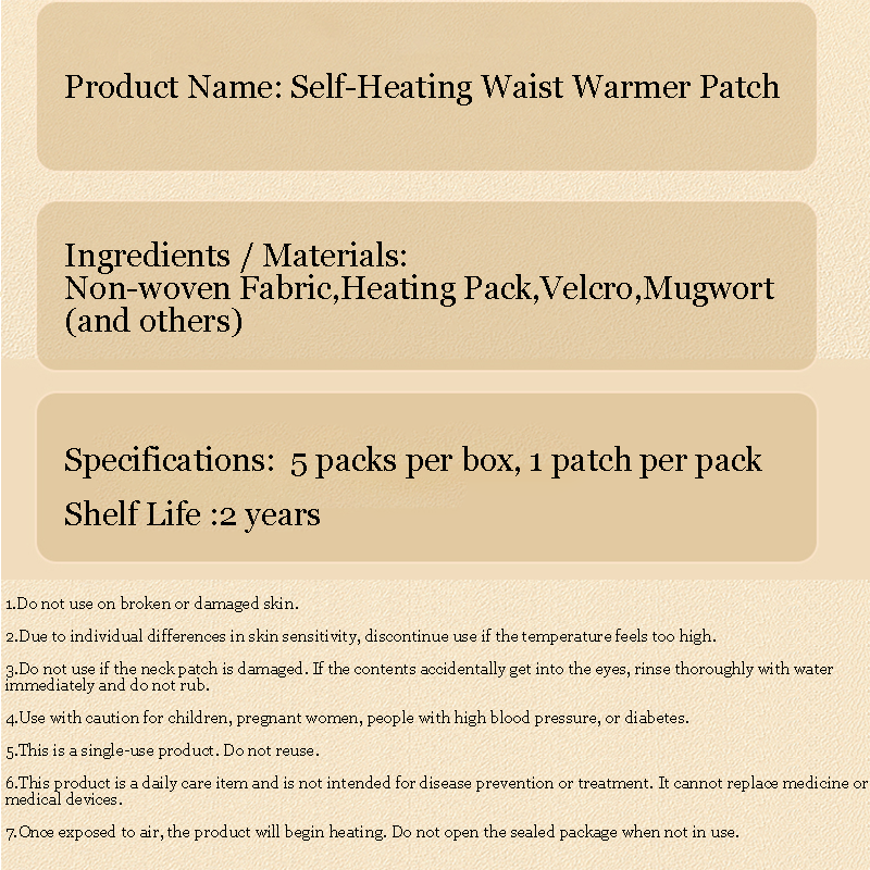 Self-Heating Herbal Patch for Waist