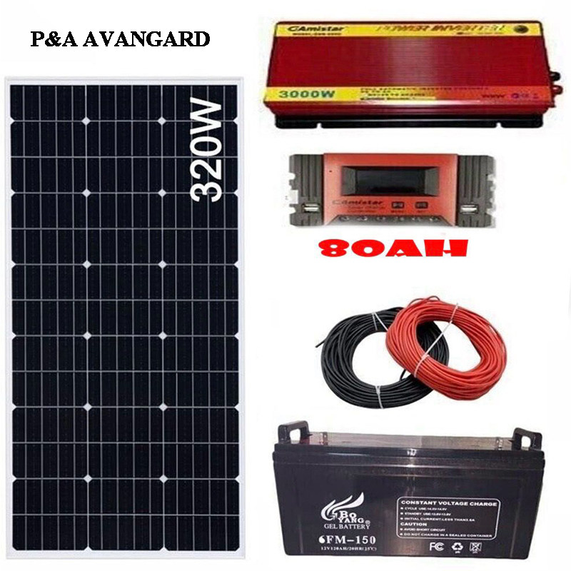 KIT FOTOVOLTAICO COMPLETO 3.2kw/h REALI - PANNELLO + INVERTER + BATTERIA + REGOLATORE