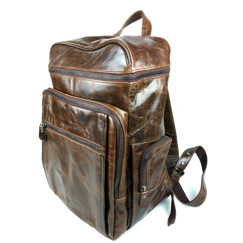 Shinny top layer leather backpack