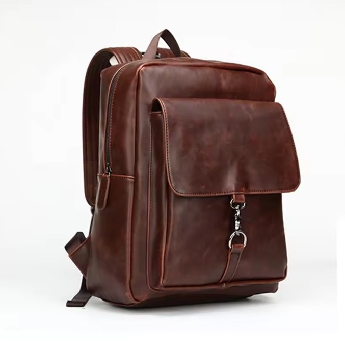 Drop Shipping Men's vegan leather Backpack School Bag Business Office Laptop Backpack Vintage Rucksack Travel Student Bag