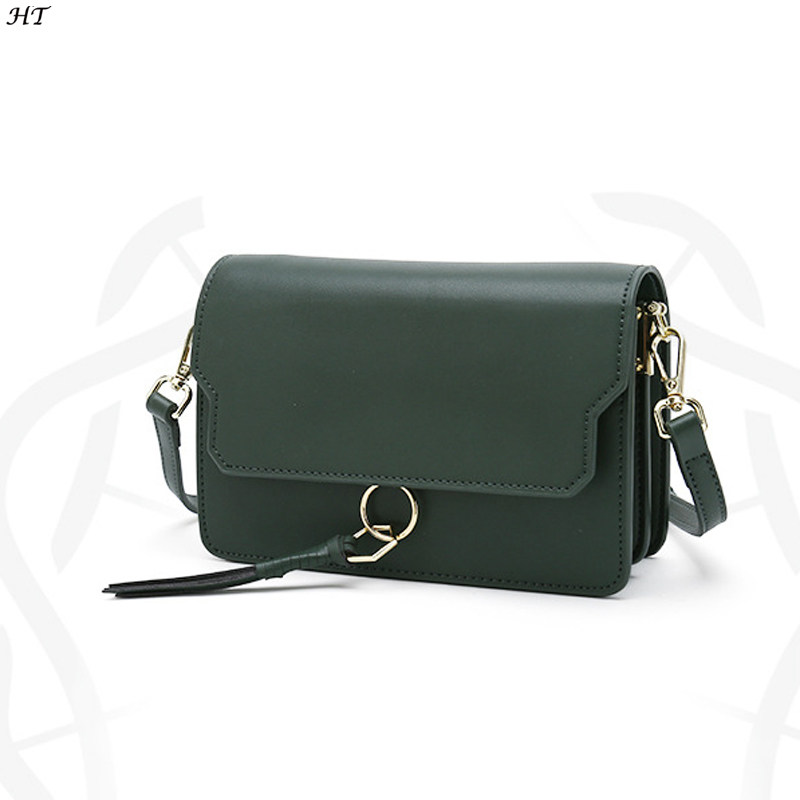 Wholesale real leather waterproof phone packing mini small green black square crossbody bag with gold hardware