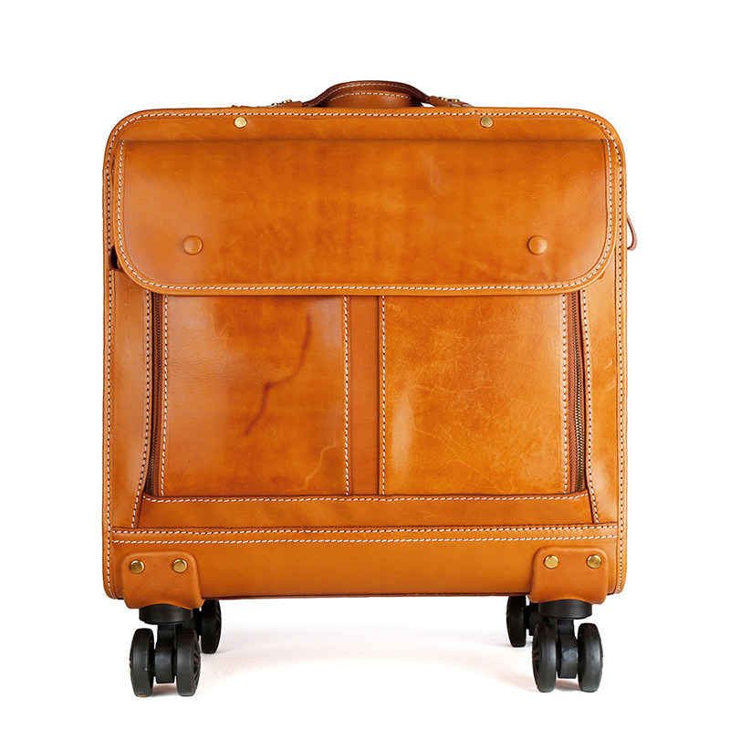 Stylish Brown Leather Luggage with Durable Wheels