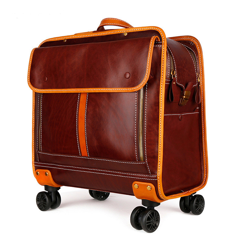 Stylish Brown Leather Luggage with Durable Wheels