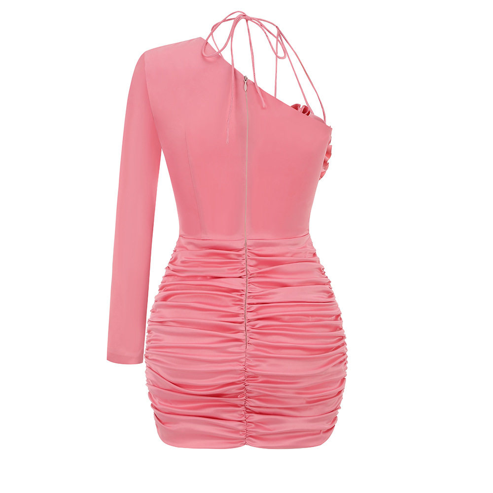 Sexy diagonal shoulder embroidered hip skirt