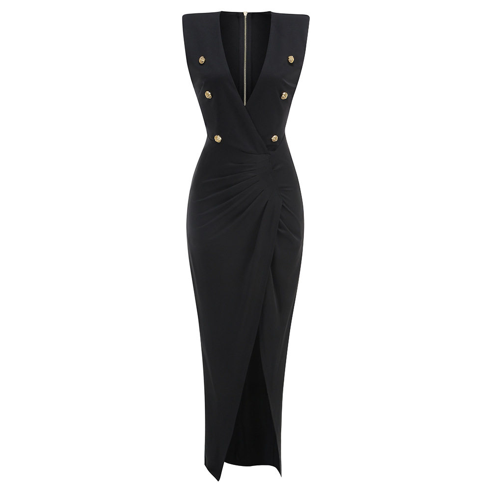 Sleeveless deep v high waist dress