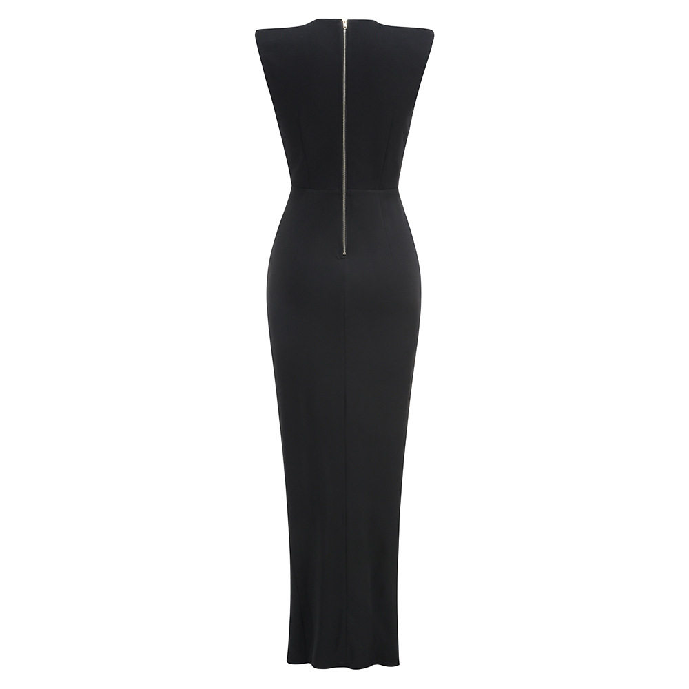 Sleeveless deep v high waist dress