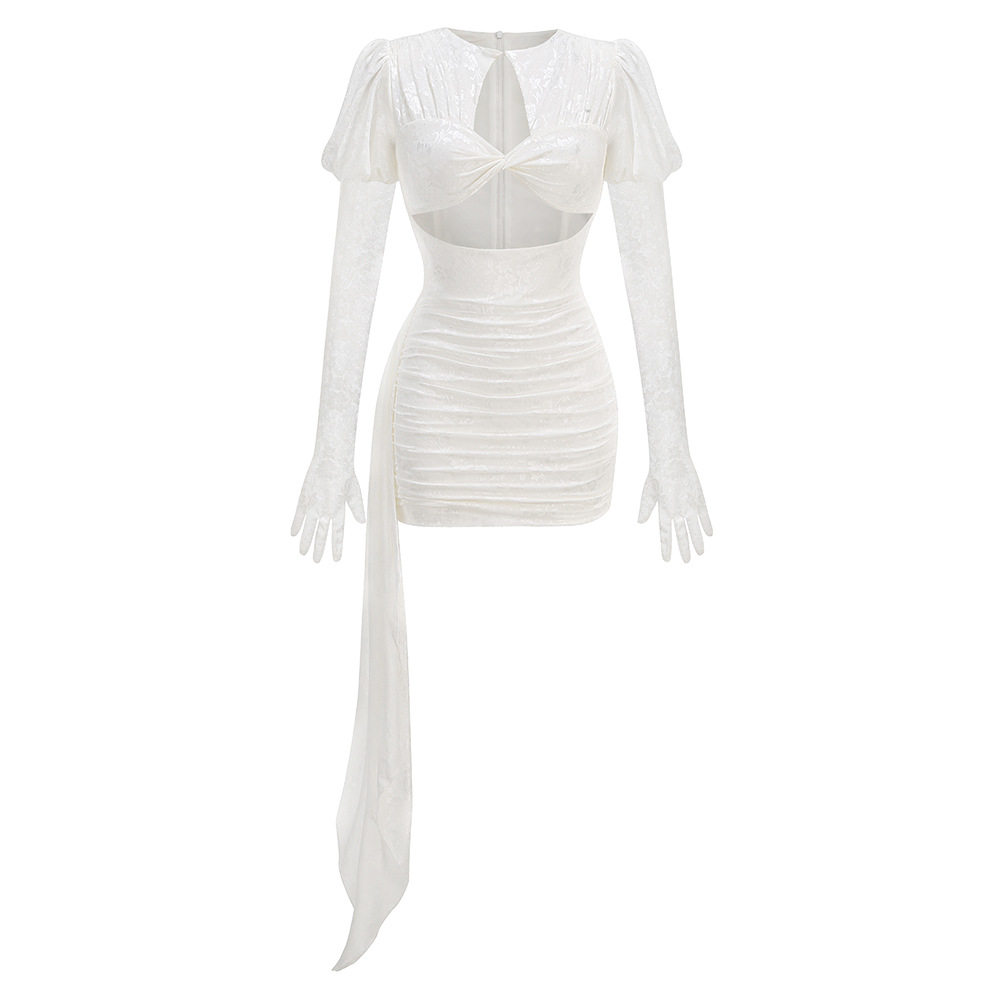 Folding hip-wrapped openwork dress