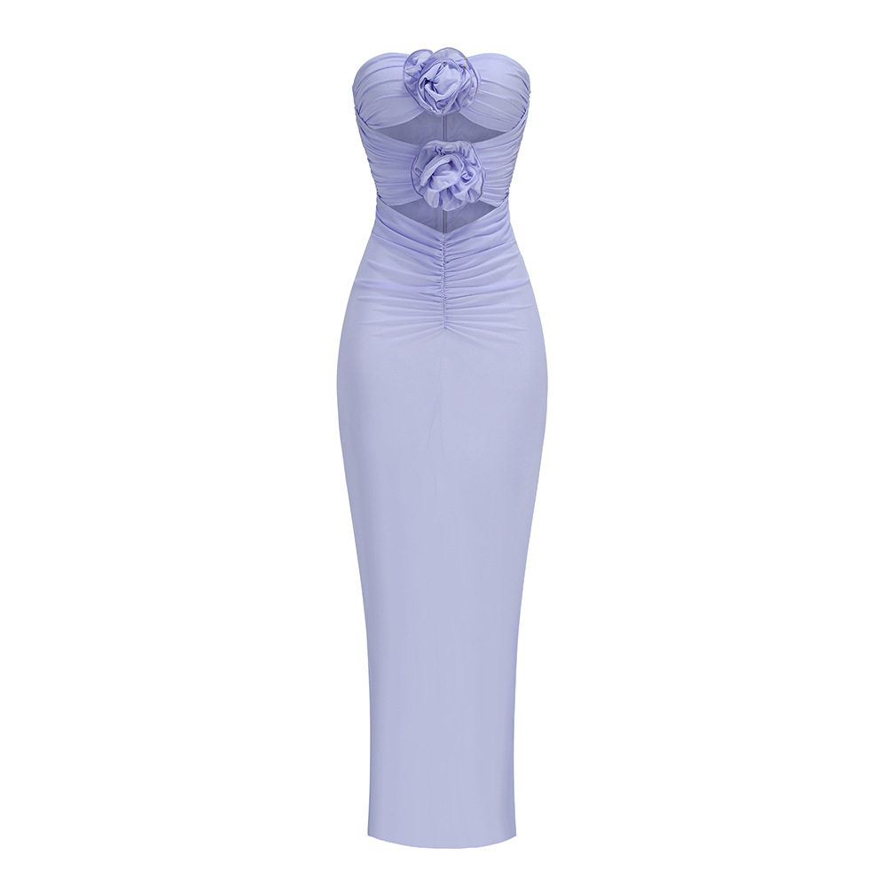 Purple gauze elegant three-dimensional flower dress