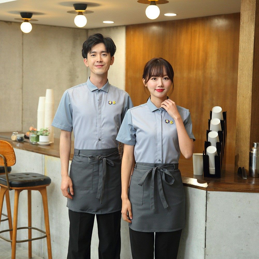 服务员衬衫夏季短西餐厅餐饮工作服