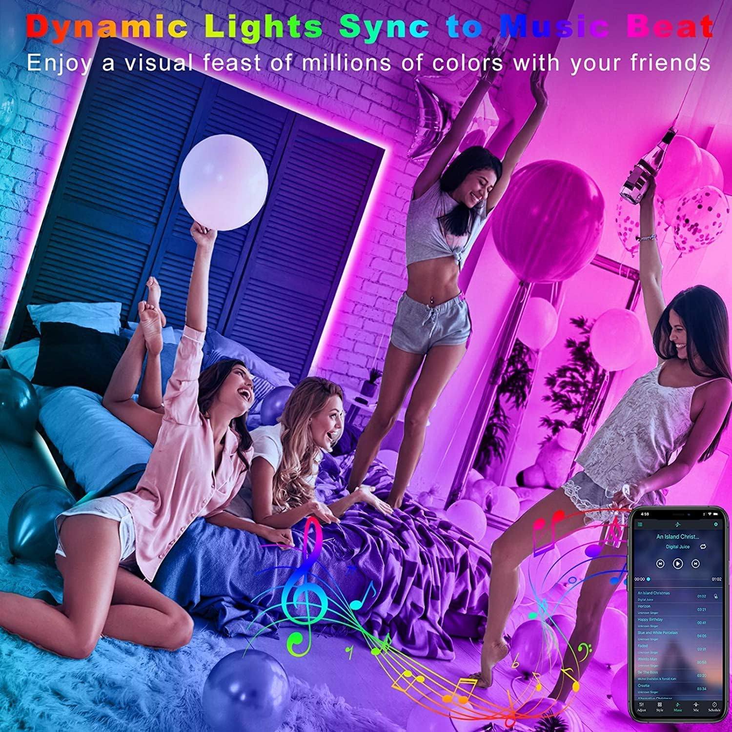 Tenmiro Led Lights for Bedroom 50ft Music Sync Color Changing Strip Lights with Remote and App Control RGB Strip, for Room Home Party Decoration