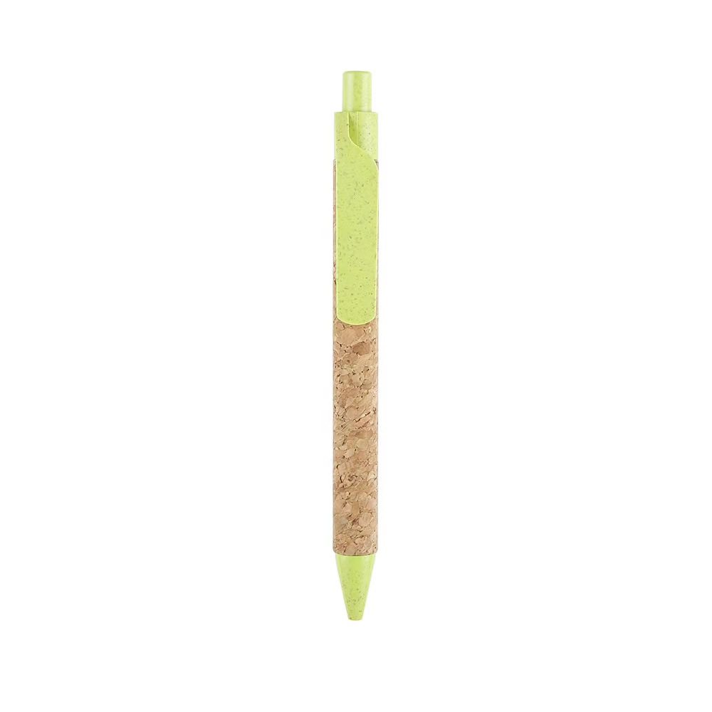 Factory direct sales environmentally friendly push-button biodegradable wheat straw pen particles paper tube cork pen printing advertising ballpoint pen