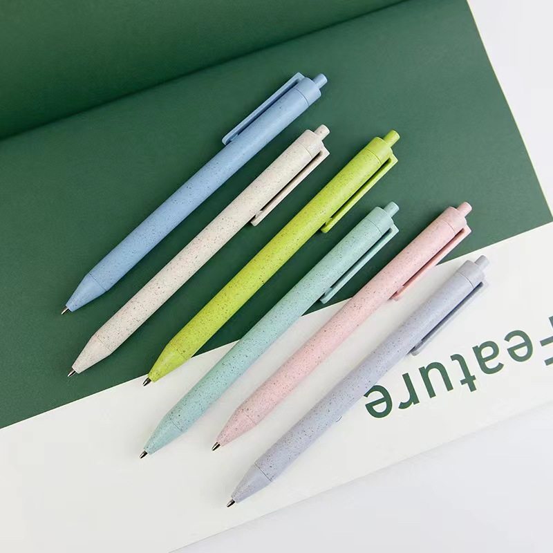 Environmentally friendly biodegradable wheat straw pen press ballpoint pen office promotional gift printing logo