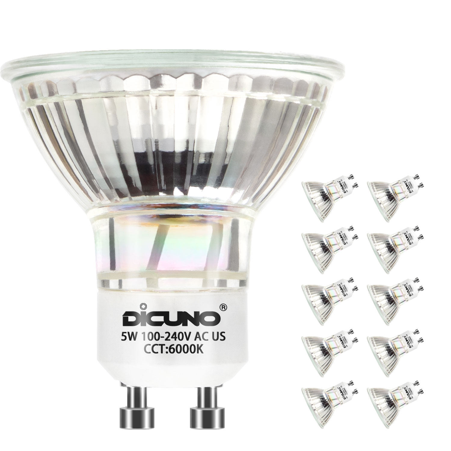 DiCUNO GU10 LED Lampen 5W, Warmweiß 2700K, MR16 LED Reflektor ersatz 50W  Halogenbirne, 400LM, GU10 LED Strahler nicht dimmbar, kein Flackern, 85Ra