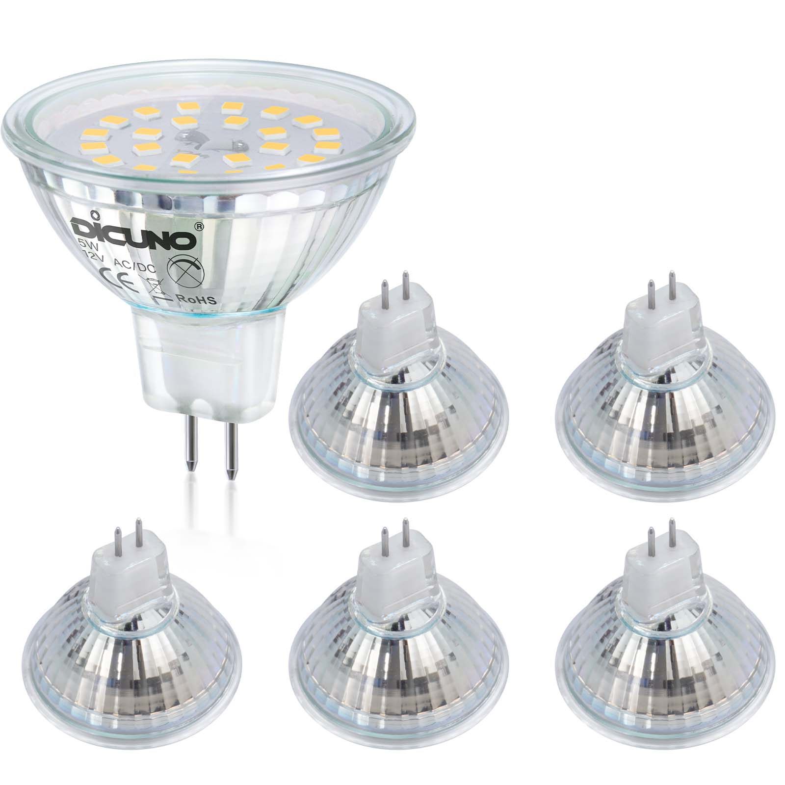 DiCUNO GU10 LED Bulbs 5W Warm White 3000K, 500lm, 120 Degree Beam