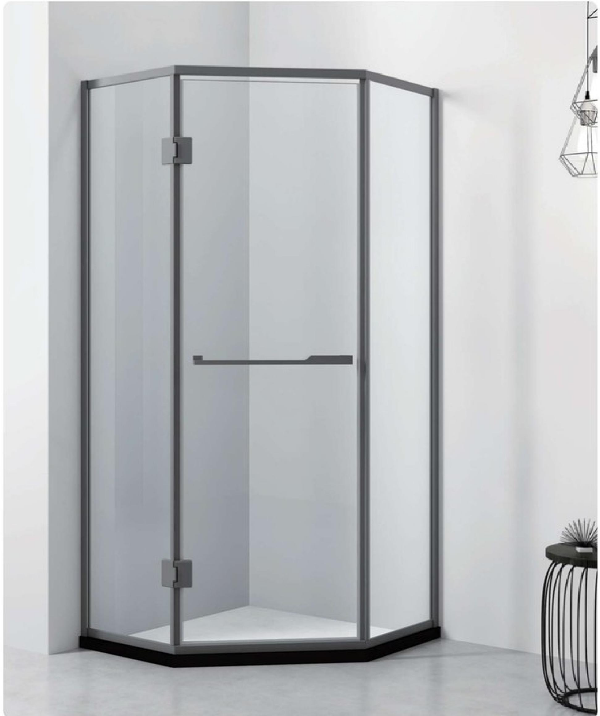 8mm Tempered Glass Custom Size Modern Pivot Diamond Shaped Shower Door Sus304 Stainless Steel Frame Shower Enclusure for Apartment Hotel or Bathroom Enclosure