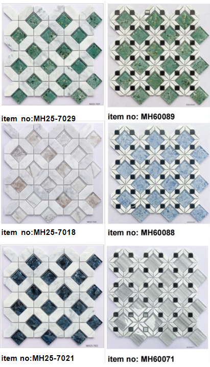 Modern 320*320*6mm Square Irregular  Glass Stone Mosaic  for Decor Bathroom &Background Wall