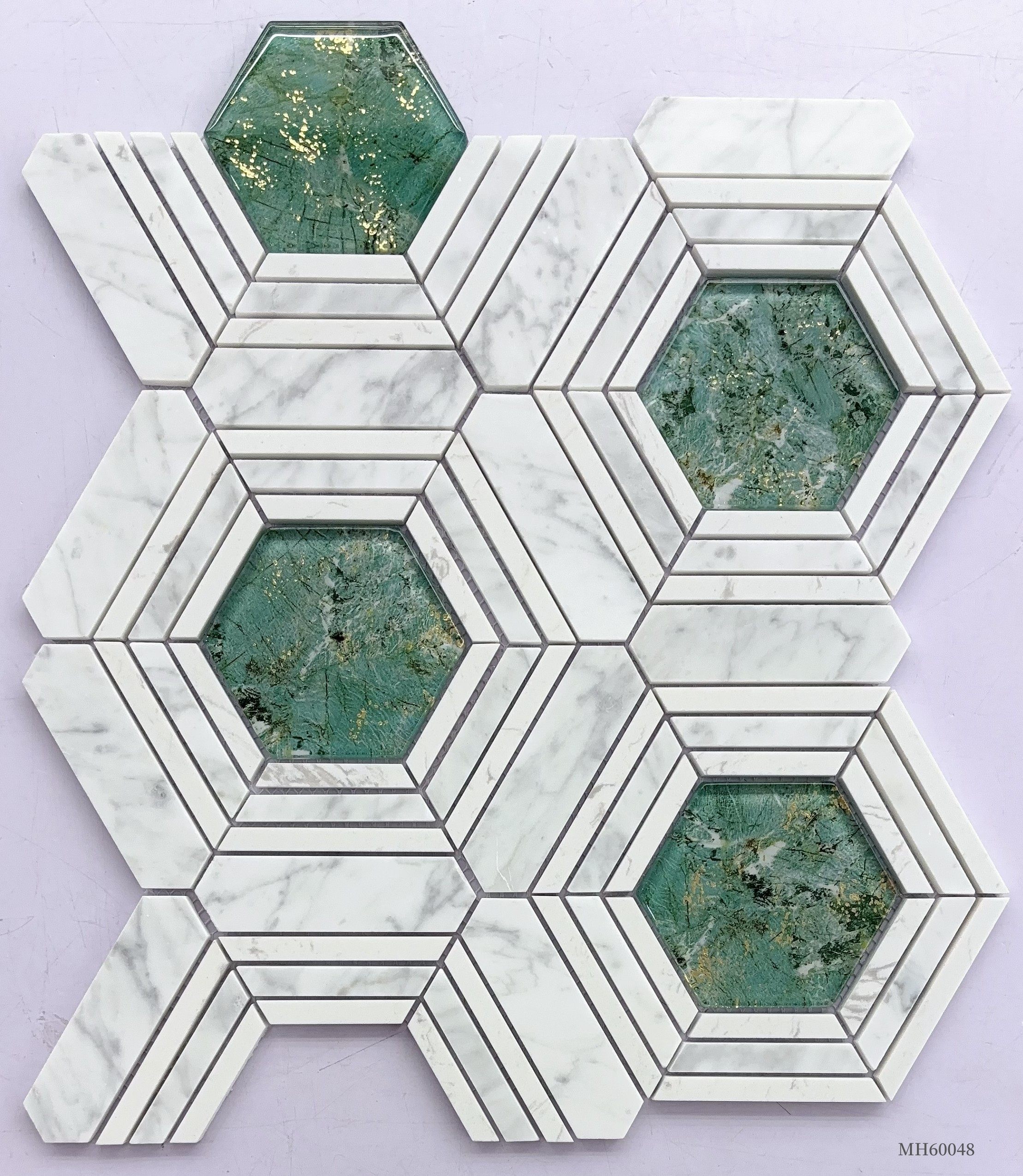 Modern 280*325*6mm Hexagonal  Glass Stone Mosaic for Decor Bathroom &Background Wall