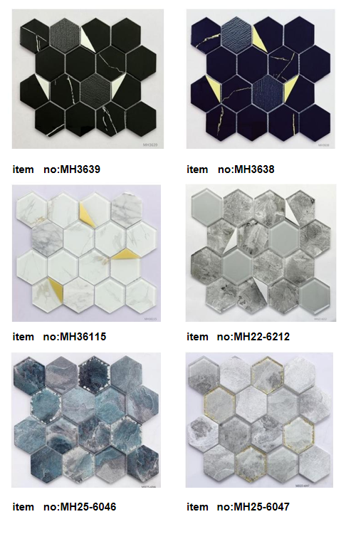 Modern 300*260X6mm Hexagon Glass Mosaic for Decor Bathroom &Background Wall