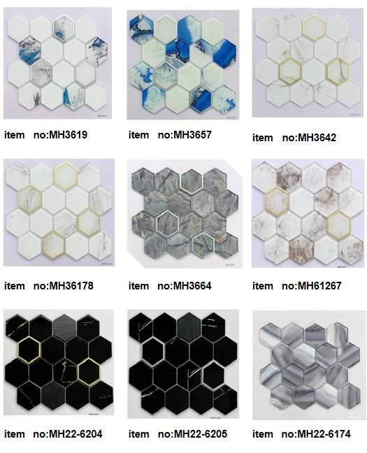 Modern 300*260X6mm Hexagon Glass Mosaic for Decor Bathroom &Background Wall