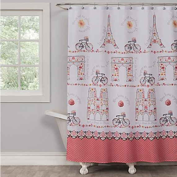 Saturday Knight Paris Blooms Shower Curtain in Pink