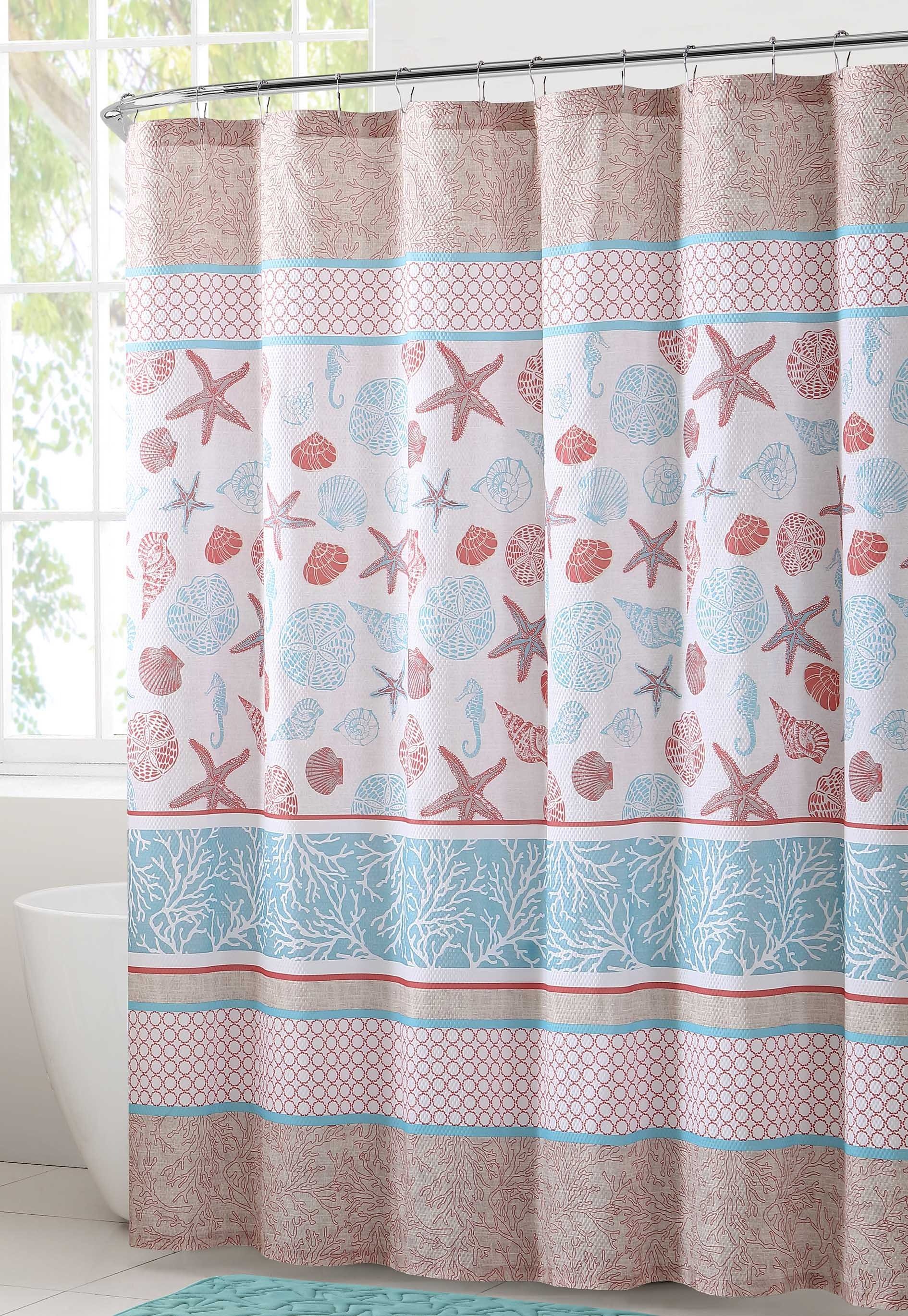 Coral Blue and Sand Seashore Design Shower Curtain