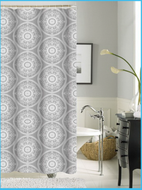Grey Medallion Waterproof Shower Curtain