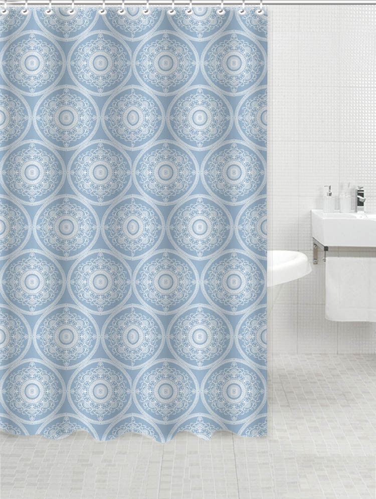 Blue Medallion Waterproof Shower Curtain