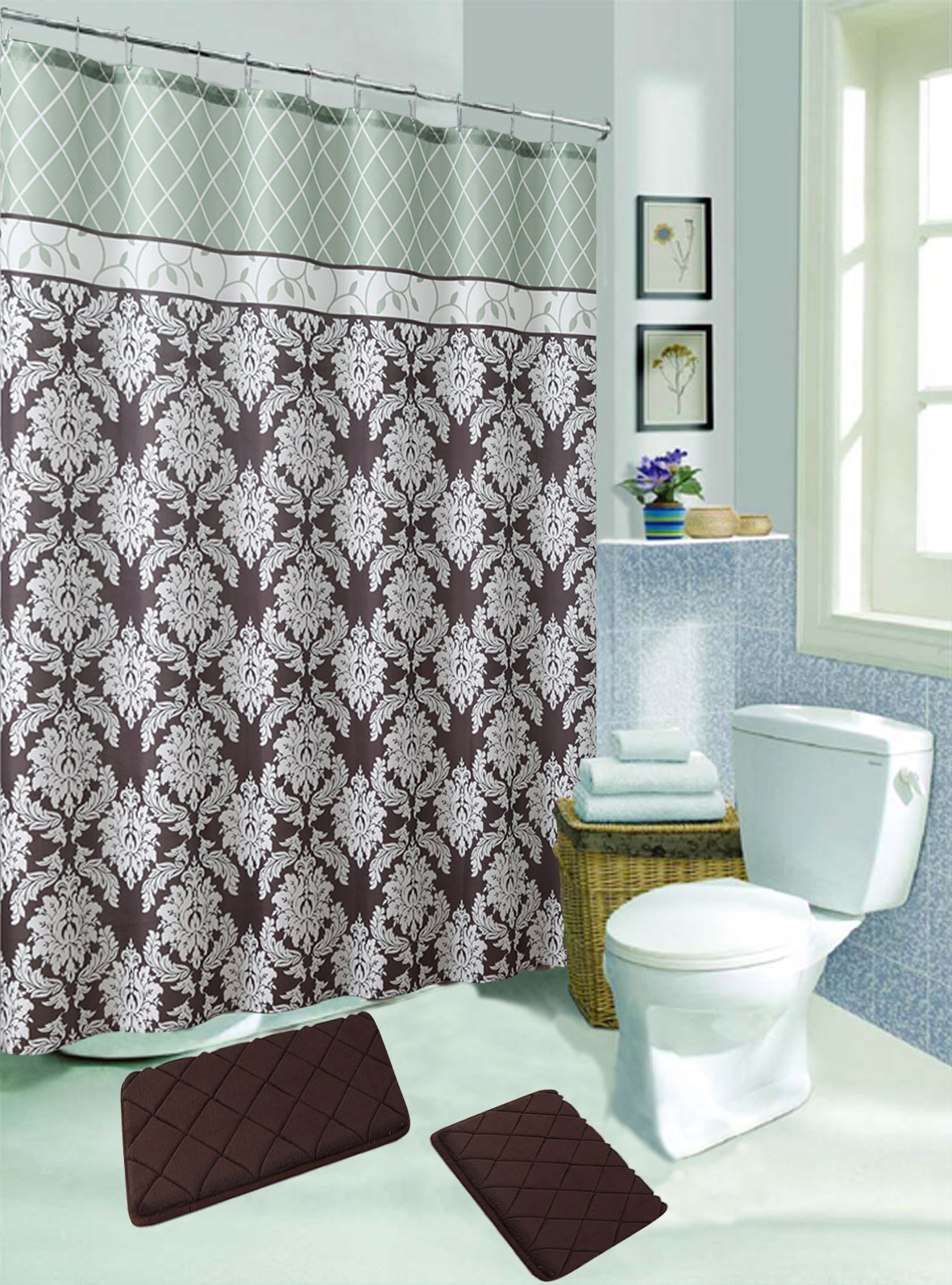 Victorian Blooming Foliage Brown and Beige Shower Curtain