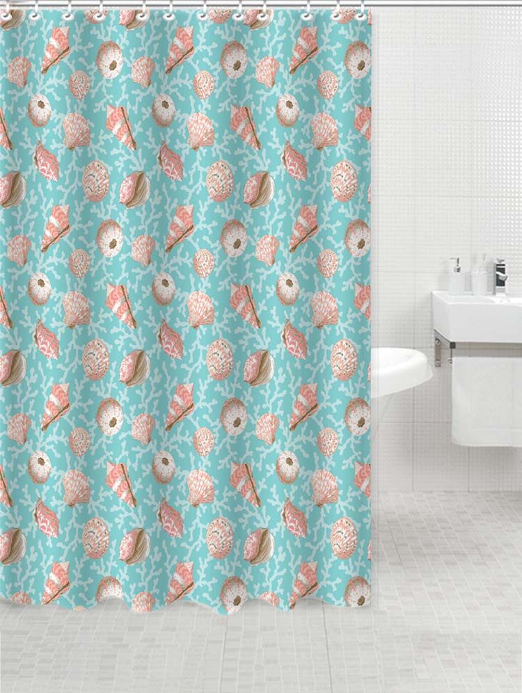 Seashell Printed Polyester Bathroom Shower Curtain