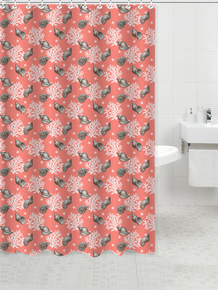 Ocean Coastal Starfish Nautical Pink Coral Shower Curtain