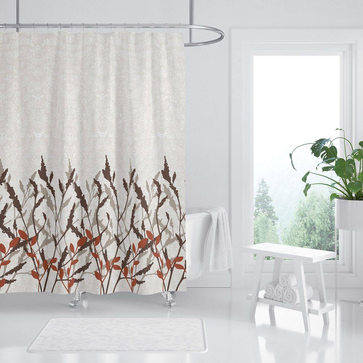 Chocolate Brown Color Leaf Reeds Shower Curtain