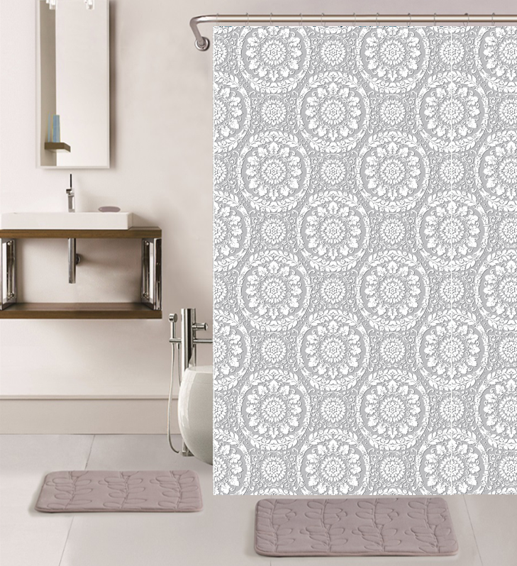 Gray Medallion Queen Shower Curtain