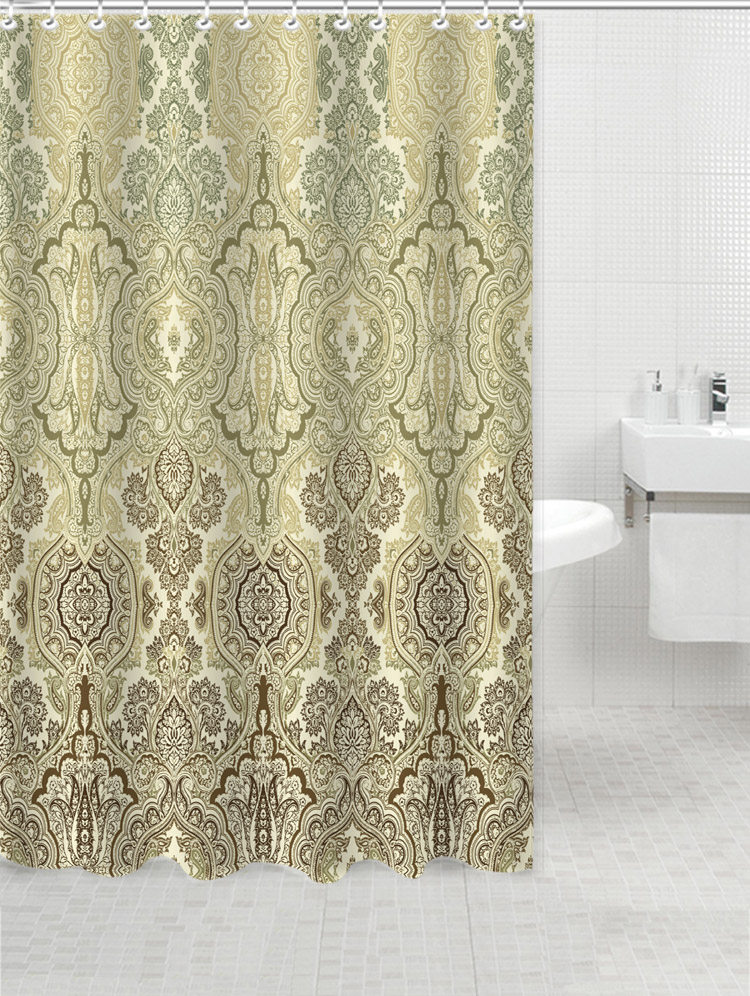 Golden Floral Damask Design Shower Curtain
