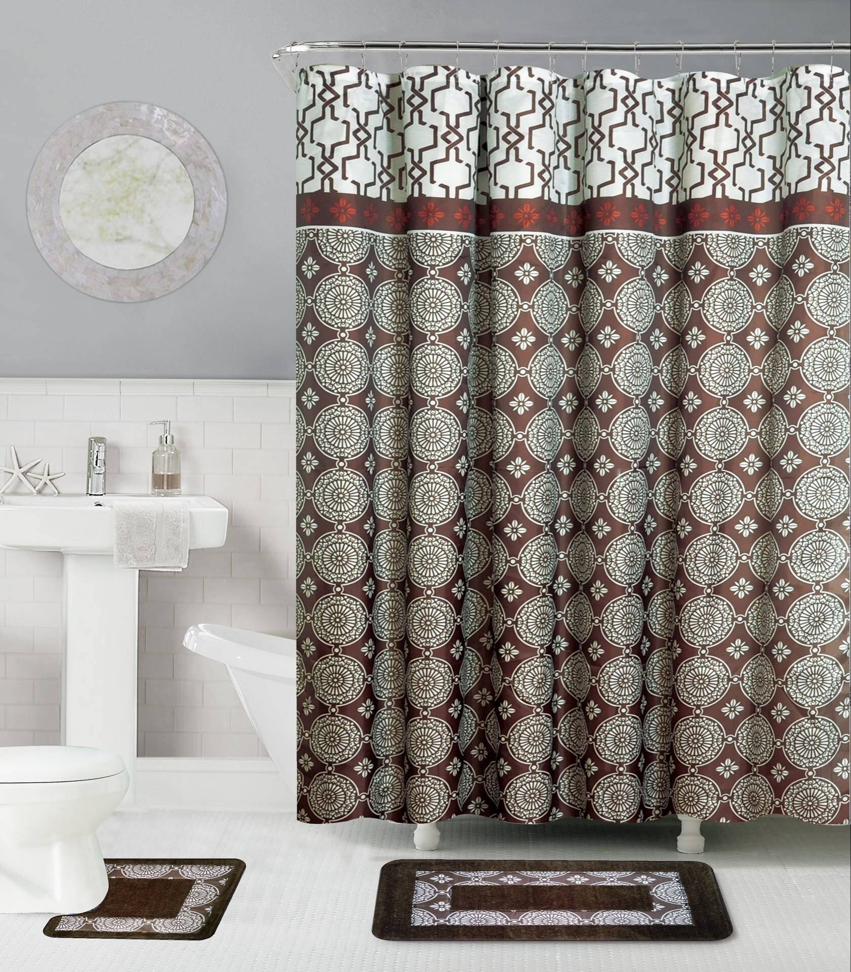 Medallion Print Bathroom Brown Shower Curtain