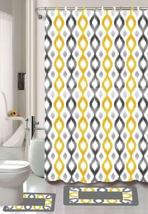 Modern Grey Yellow Geometric Shower Curtain