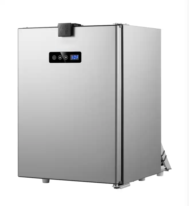 REFRIGERATOR HUA077 Capacity 31-40L Defrost Type Auto-Defrost Dimensions (L x W x H (Inches) 446*348*560mm Power (W) 45W Voltage (V) DC 12V/24V Material Stainless steel Freezer Capacity 6L Fridge Capacity 34L Energy Efficiency Rating Grade 1 Product name 40L Stainless Steel Car Refrigerator RV Fridge Temperature Range -20℃~20℃ Power 45W Voltage DC12V/24V Freezed room 6L Refrigerated room 34L Dimension 446*348*560mm Packing size 595*520*630mm N.W/G.W 15kgs/18kgs