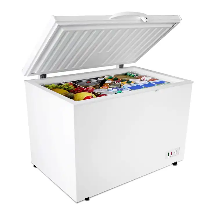 CHEST FREEZER HUA090 Defrost Type Auto-Defrost Dimensions (L x W x H (Inches) 760X570X860 Door Type Folding Door Power (W) 240 Voltage (V) 220 Type Chest / Deep Freezer Certification ce