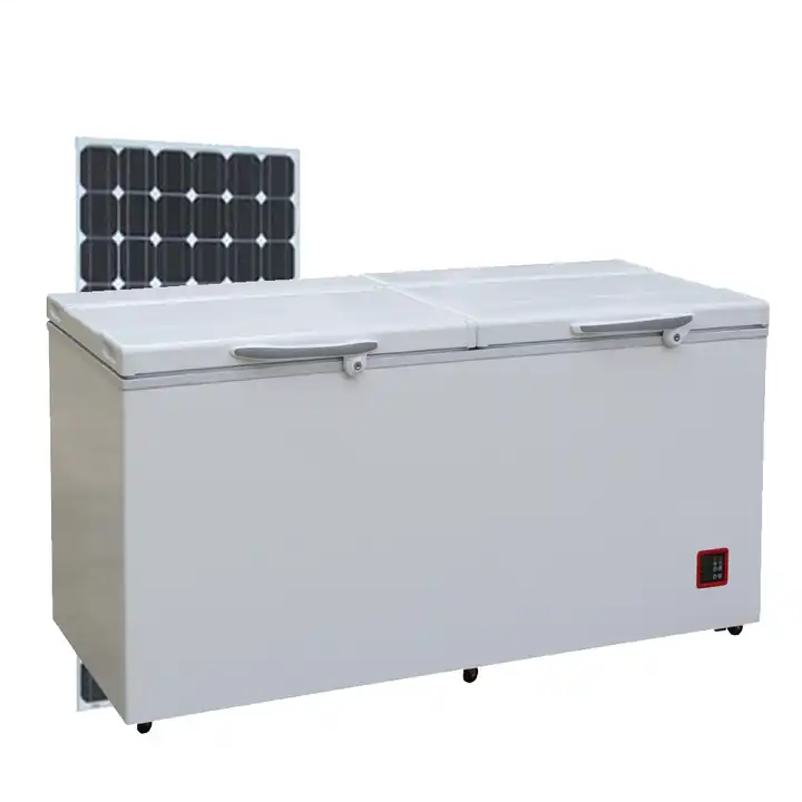 CHEST FREEZER HUA092 Defrost Type Manual Defrost Dimensions (L x W x H (Inches) 804*726*810 Door Type Folding Door Power (W) 80 Voltage (V) 12 Type Chest / Deep Freezer Power Source Solar Type Top-Freezer Material ABS+PP Temperature -20degrees to +10degrees Voltage DC12/24V