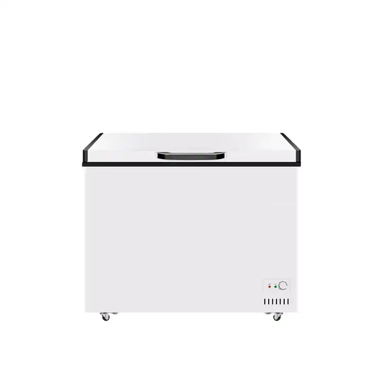 CHEST FREEZER HUA099 Defrost Type Frost-Free Dimensions (L x W x H (Inches) 405.5*283.5*346.5 Door Type SWING DOOR Power (W) 95W Voltage (V) 110V/220V/380V Type Chest / Deep Freezer Color White Function Fresh + Frozen Temperature range - 22℃~10 Door Type single top door Cooling system Direct cooling Voltage, Frequency (V / Hz) 220V/50HZ,110V/60HZ Certification3 CE, ETL, ROHS, CCC etc Temperature Control Digital