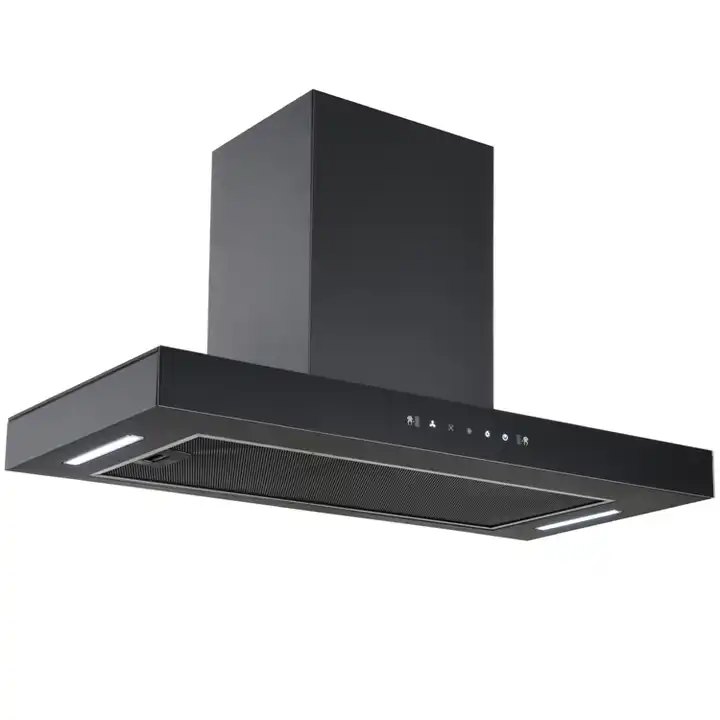 RANGE HOOD HUA107 Air Exhaust Rate 18-20 m³ / min Power (W) 180 Voltage (V) 220 Function LOW NOISE Panel Material 5mm thick black tempered glass Chimney Flue Black paint 450mm high Switch Mode 3-level touch and gesture control Display Screen Big LED display screen Light Two energy saving LED lights Filter 3-layer Aluminum filter Exhaust Pipe 1.5m Aluminum pipe Air Outlet 150mm diameter