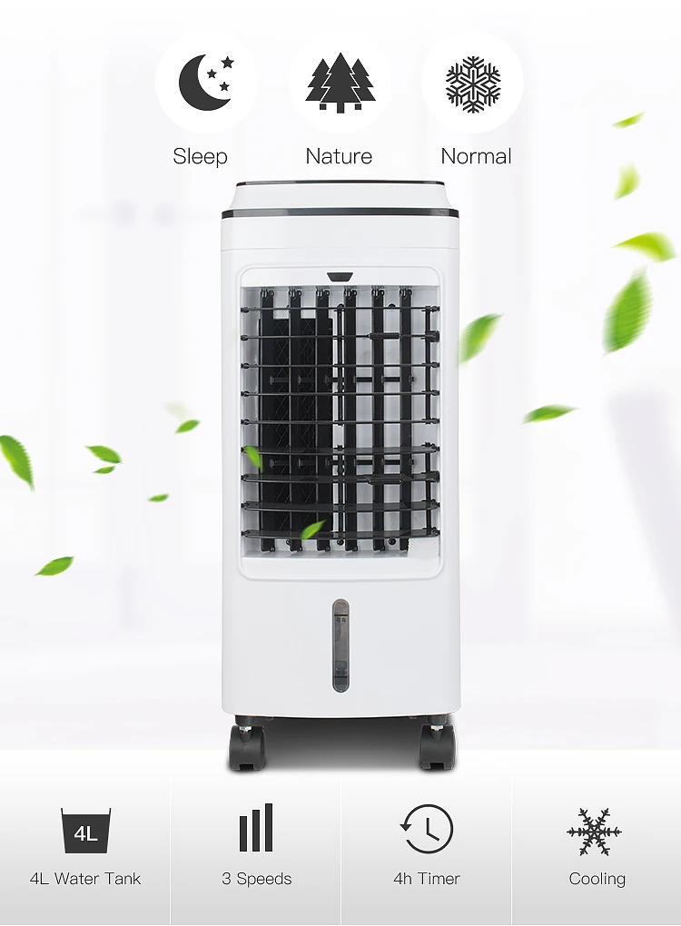 AIR COOLER HUA149 App-Controlled: NO Power Source: Electric Power (W): 75 Power Type: AC Voltage (V): 220 Gross weight: 5.80KG Net weight: 4.70KG Timer: 4H Water tank: 4L Mounting: Floor Standing Color: White Power supply: 220-240V/1Ph/50Hz Packed size: 310*285*630mm Cooling/Heating: Cooling Only