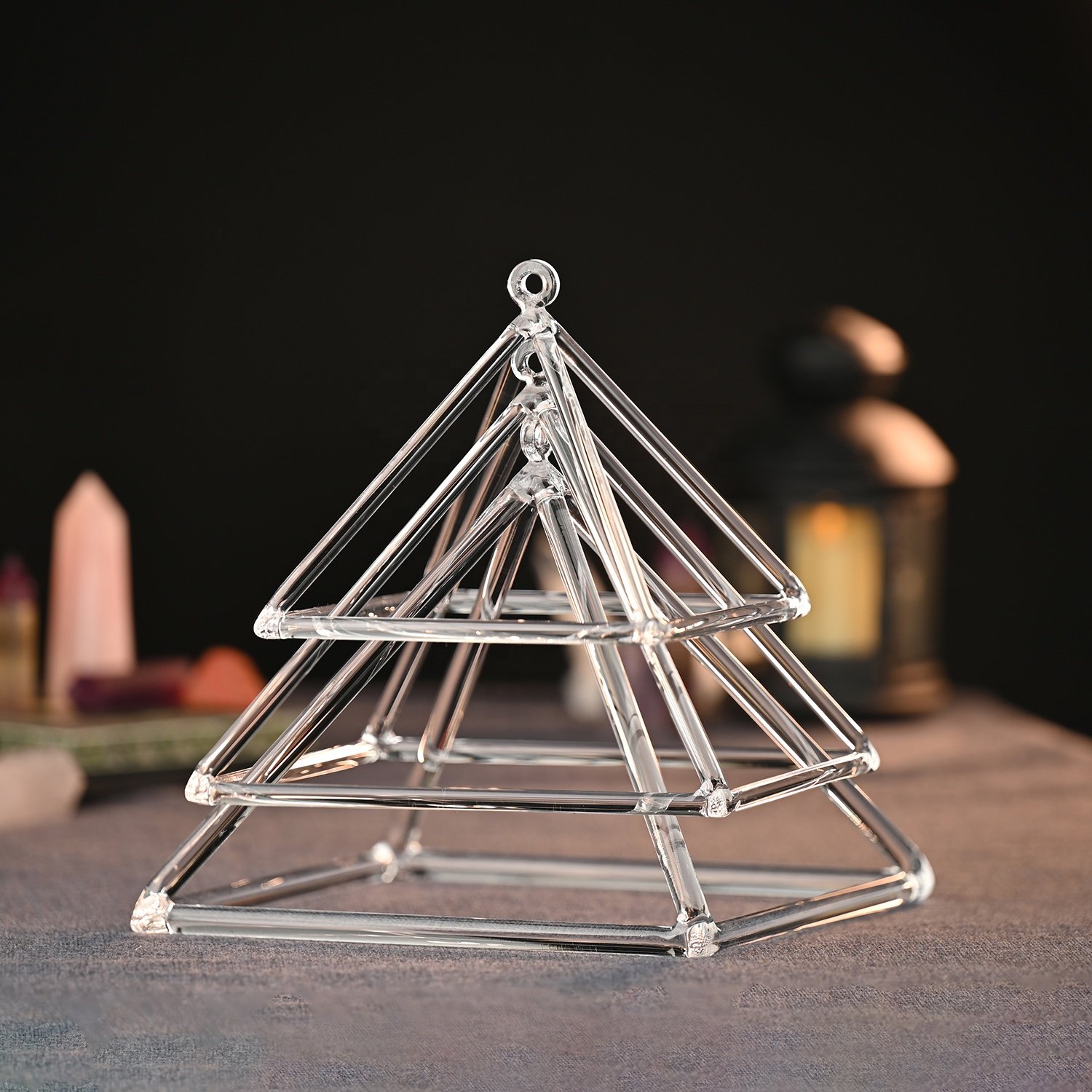 Clear crystal singing pyramid #YS0014