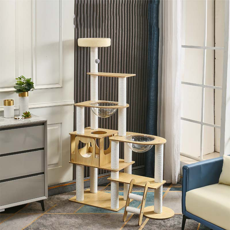 Large Wooden Scratcher Climbing Tower Pet Scratching House Climbing Cats Tree with Cats Hammock