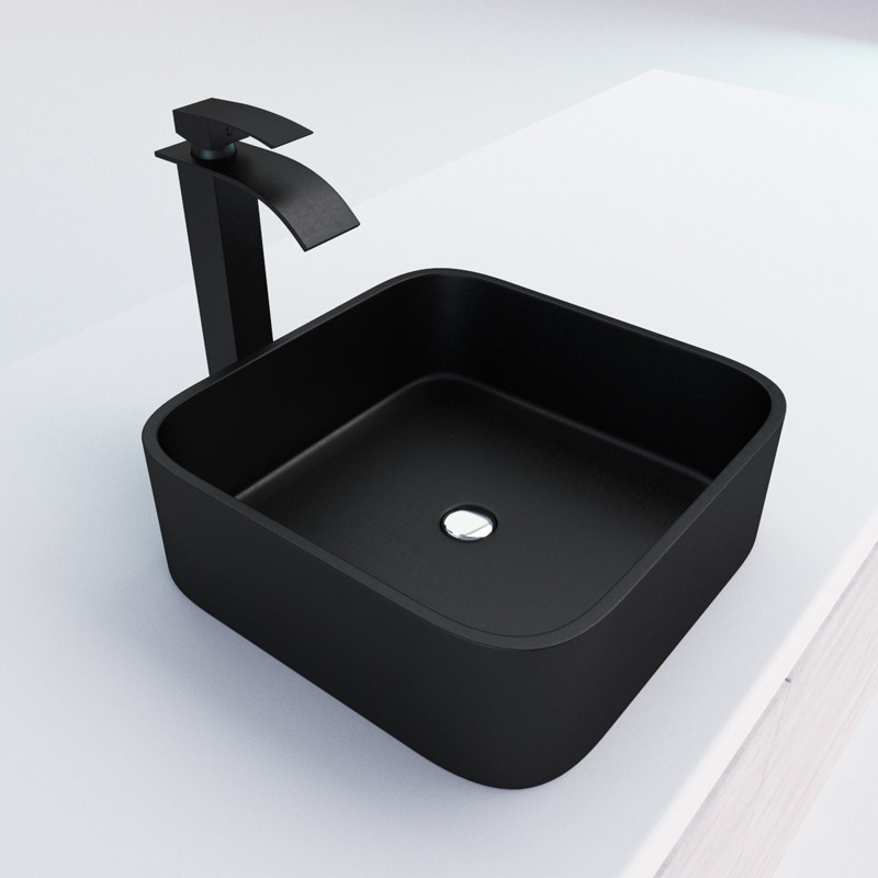 Modern Granite Wash Hand Basin Square Shaped Quartz Stone Handmade Bathroom Sink