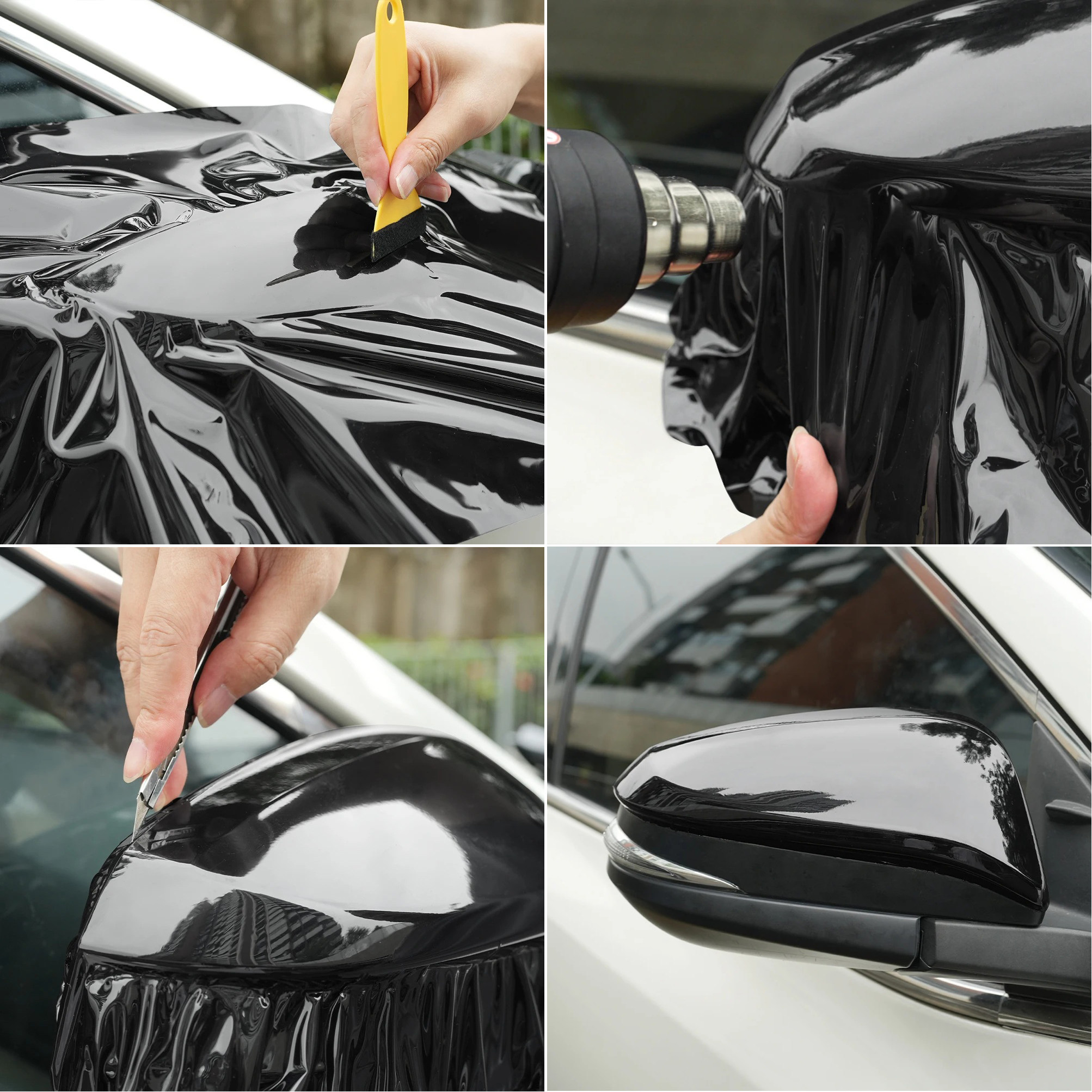 NewL Premium Ultra Gloss Piano Black Vinyl Wrap Roll Foil Air Release Channels for Auto Roof Wing Pillar Motorcycle Decal (Ultra Gloss Black, 150cm x 300cm)