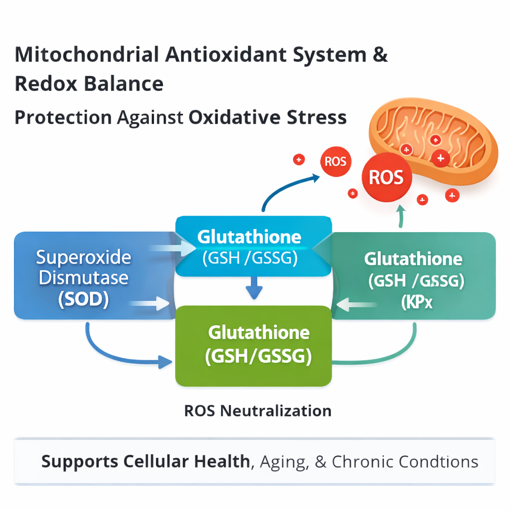 The Mitochondrial Antioxidant System Glutathione, SOD, and Redox Balance