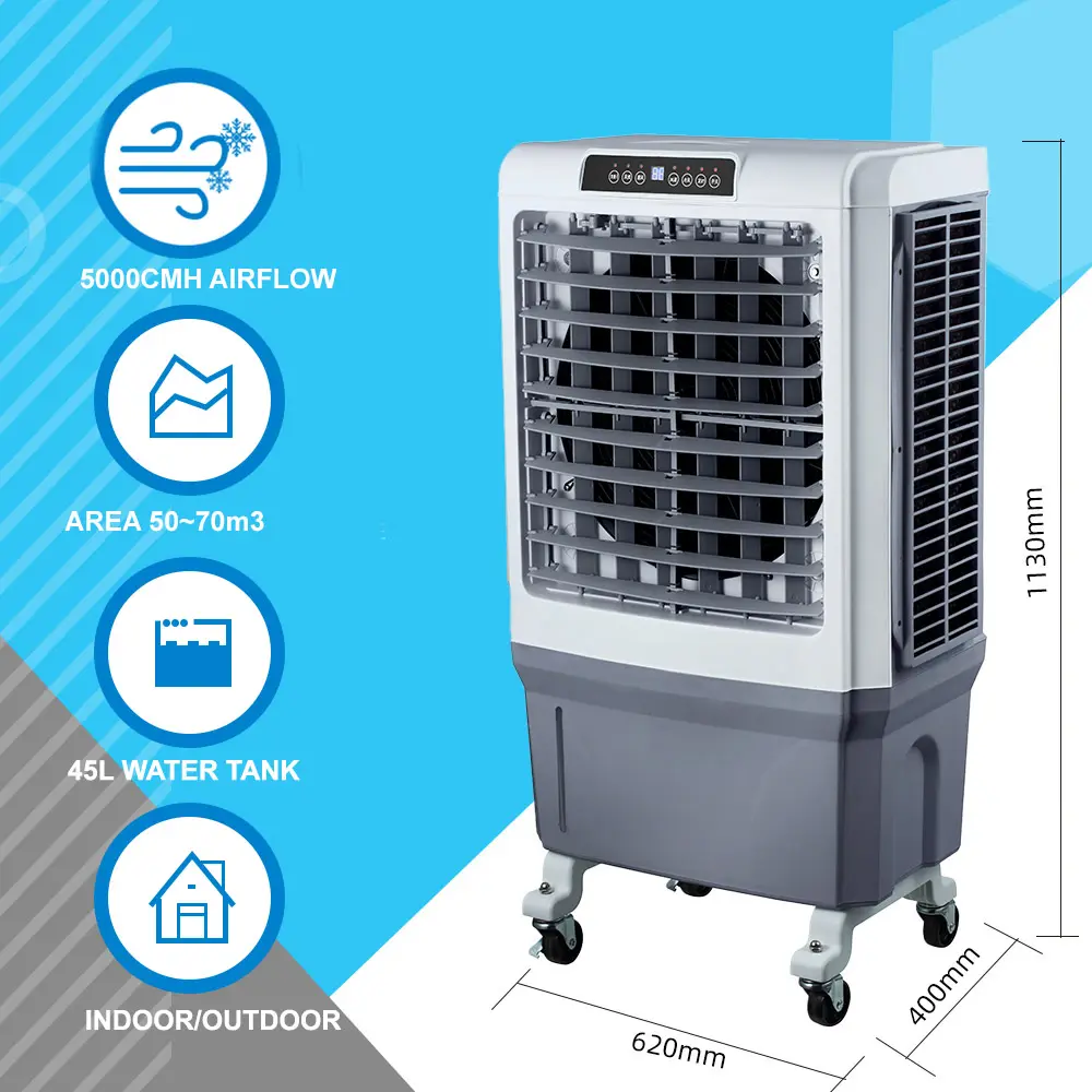 BH1103  Portable air conditioner,  Material Plastic,  Voltage (V) 220,  Power (W) 180,  After-sales service system free spare parts,  Warranty for 1 year,  Wind speed above five,  Air capacity 5000 m3/h,  Voltage 220v / 50 hz,  Power supply 180w,  Water capacity 45l,  Application area 35-50m2