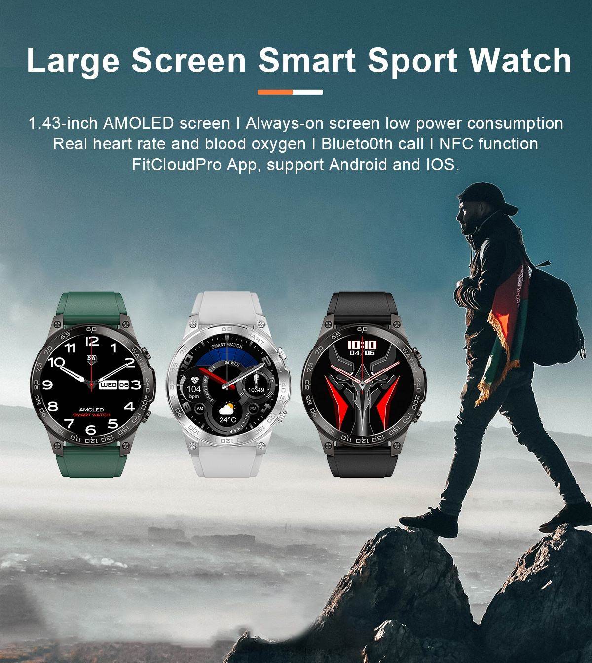 Hot selling VDM50 waterproof large screen touch blood oxygen heart rate monitoring smart watches bracelets wristbands